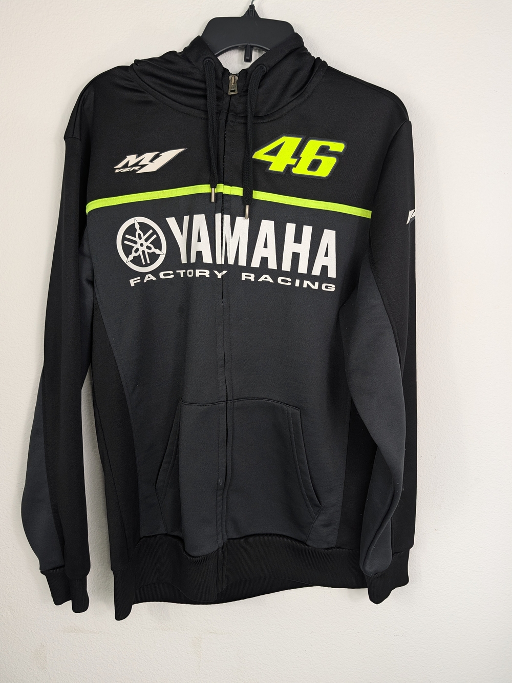 Yamaha Factory Racing 46 Men's Black & Neon Hoodie - Zip Front Large